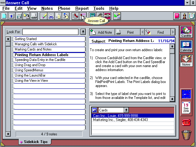 Sidekick for Win 2.0 - Notes